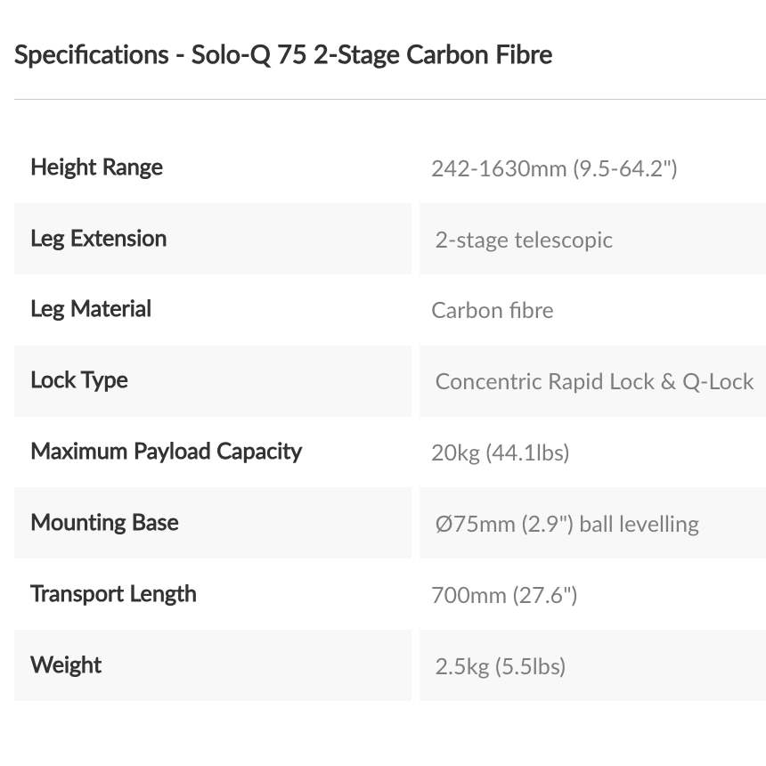 SOLO-Q 75 2-STAGE TRIPOD CF